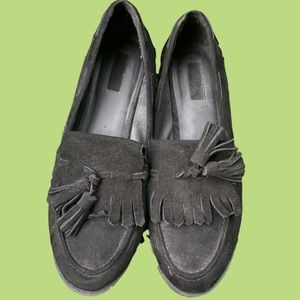 Faux Suede Black Loafers